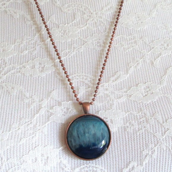 Blue agate pendant necklace in copper setting -inspirational -new hand assembled - Picture 1 of 9
